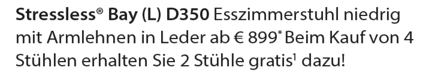 Stressless® Bay (L) D350 Esszimmerstuhl niedrig mit Armlehnen in Leder ab € 899* Beim Kauf von 4 Stühlen erhalten Sie 2 Stühle gratis1 dazu!